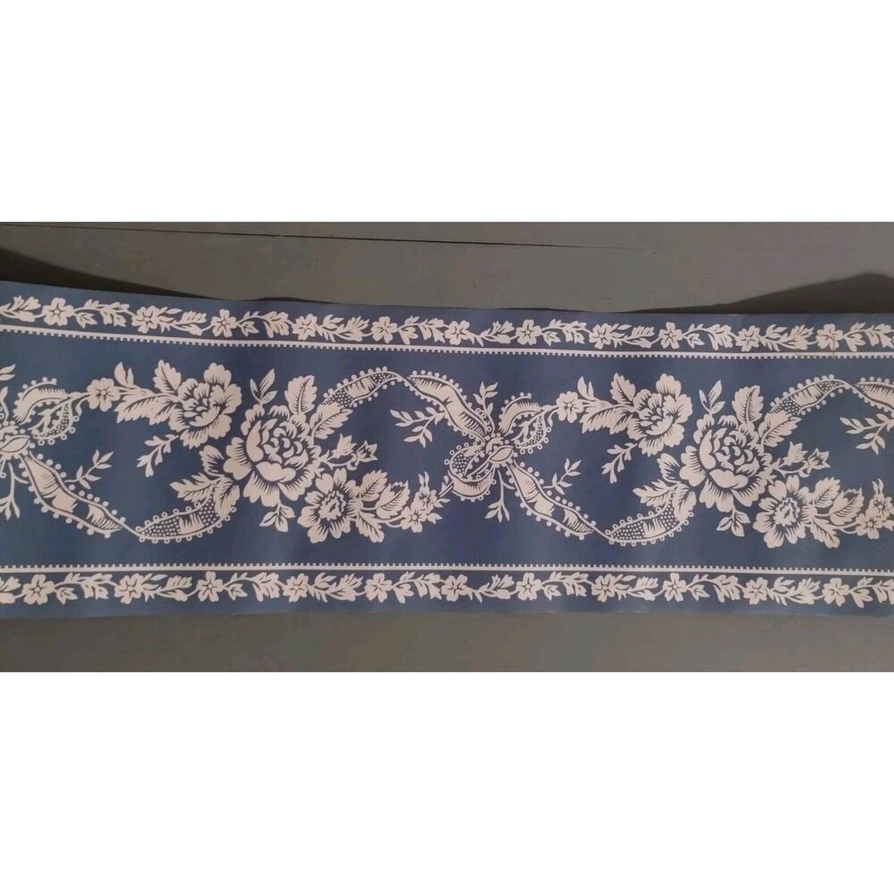 Nostalgia Wall Border - Ocean Blue - Floral Ribbons - New Old Stock - 5 yds